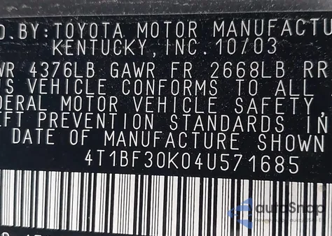 2004 Toyota Camry Le/Se/Xle from USA, damaged, VIN 4T1BE30K04U571685
